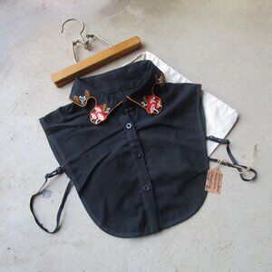 Autumn Mushroom Embroidered Black Collar New